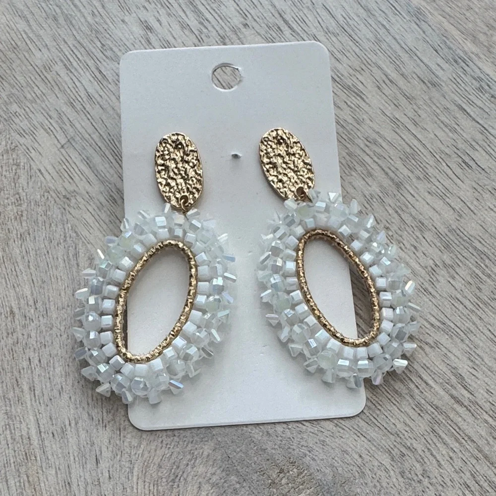 Elegant Gold and White Beaded Earrings